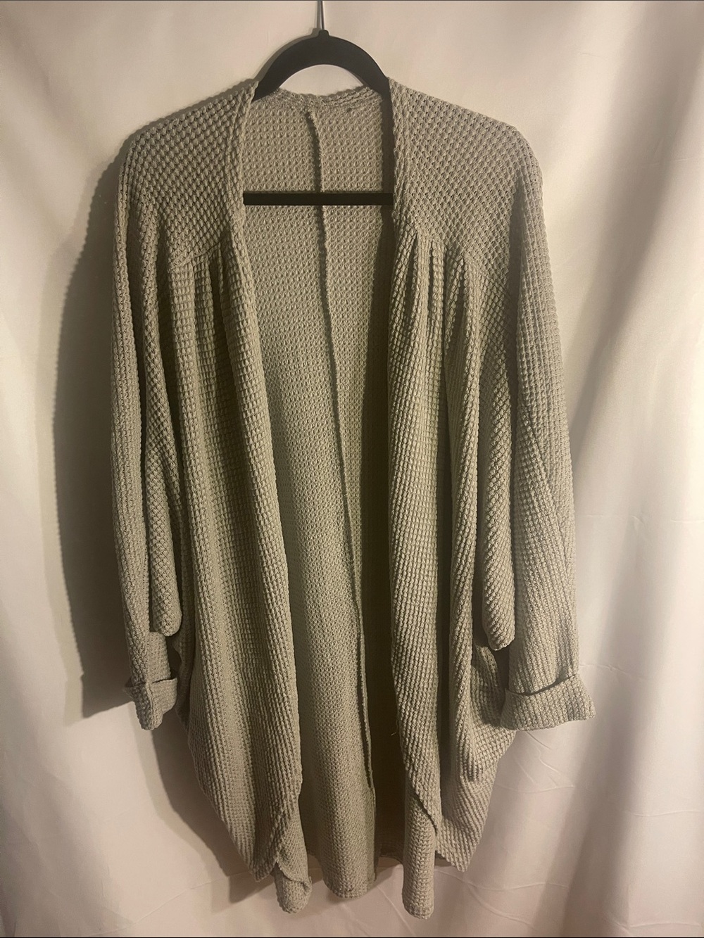 Light Gray Women's Open-Front Waffle-Knit Cardigan
